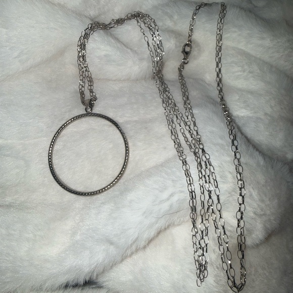 Made in Italy LIRM 925 Double Strands Long Silver Circle Pendant Necklace - Picture 10 of 12